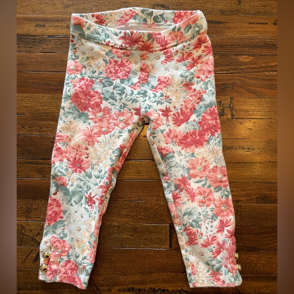 Janie and Jack Pink and Green Floral Leggings